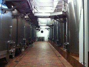 The stainless vats.