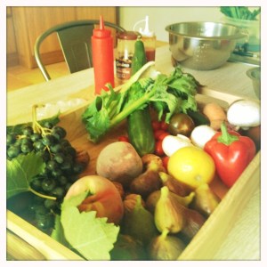 Beautiful fresh produce - perfect for perfecting our "slap chop" skills!