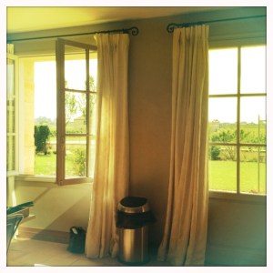 The sunlight streaming into the kitchen.